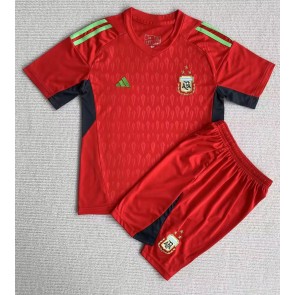 Argentina Målvakt kläder Barn VM 2022 Bortatröja Kortärmad (+ korta byxor)